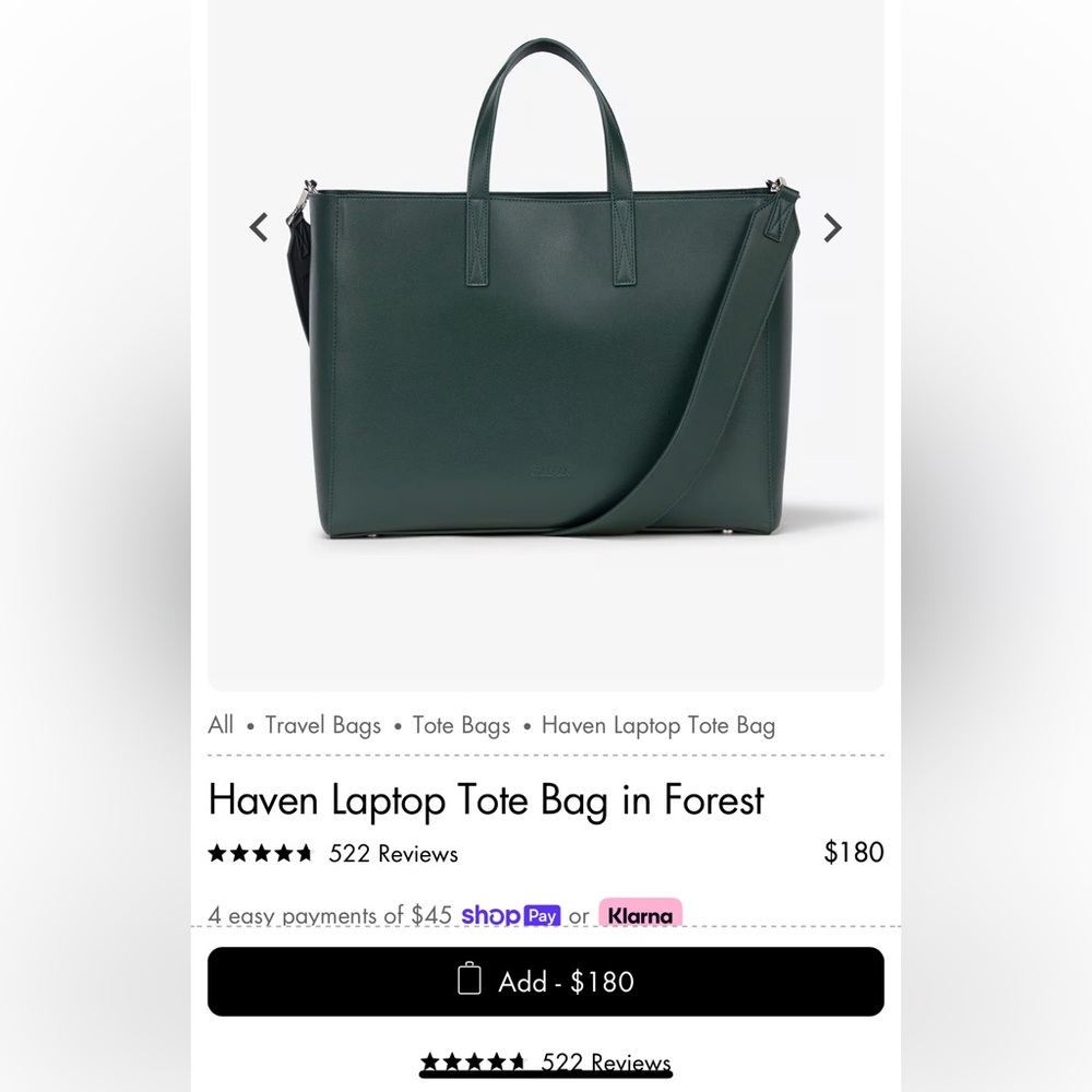 Calpak Haven 16” tote LIMITED EDITION FOREST COLOR